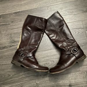 Dark brown Frye knee high boots